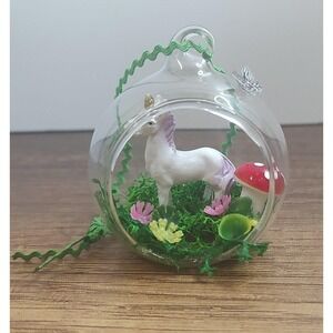 Handmade Glass Diorama Christmas Ornament Terrarium Fairy Garden Unicorn Flower